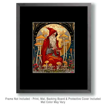 Wizard - Knowledge is Power, Never Stop Learning 8"x10" Art Print - Mowbi Fantasy Mushrooms Wall Art Print Collection