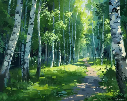 Birch Forest Serenity Landscape 8"x10" Art Print