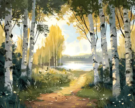 Birch Path to Tranquility Landscape 8"x10" Art Print