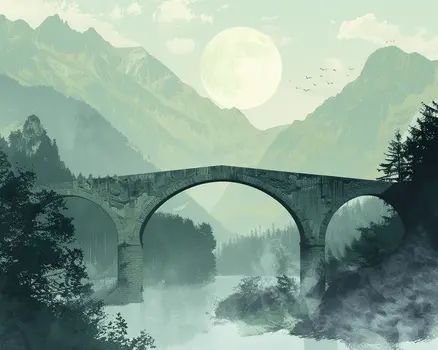 Misty Bridge Landscape 8"x10" Art Print