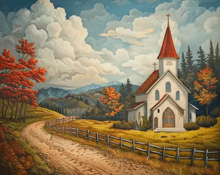 Country Church Lighthouse Landscape 8"x10" Art Print