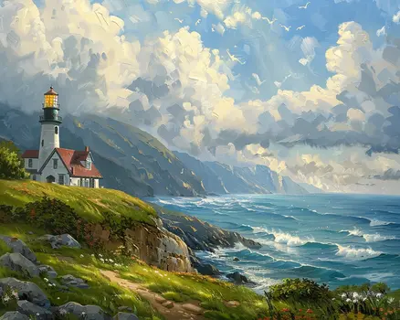 Summer Lighthouse Landscape 8"x10" Art Print