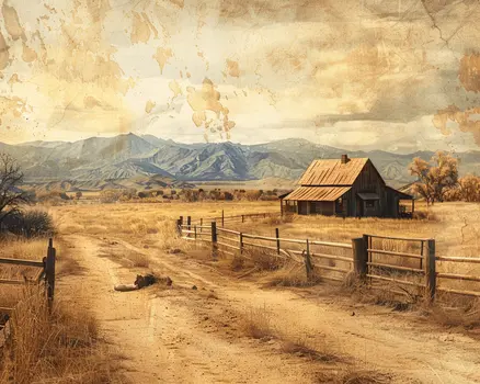 Vintage Western Ranch Landscape 8"x10" Art Print