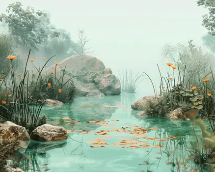 Mesmerizing Turquoise Pond Landscape 8"x10" Art Print
