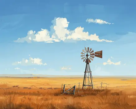 Vintage Windmill Landscape 8"x10" Art Print