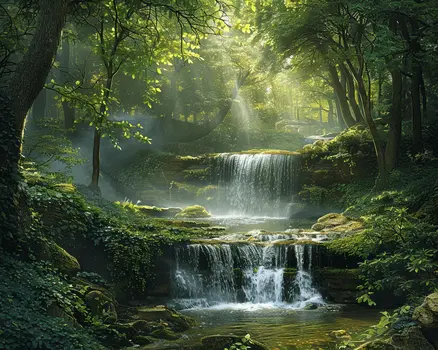 Enchanting Forest Waterfall Landscape 8"x10" Art Print