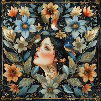 Liza in Folk Art Floral 8"x8" Art Print