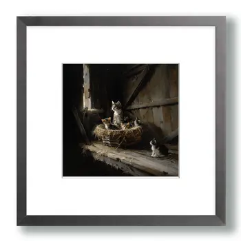 Mother Cat and Kittens 8"x8" Art Print