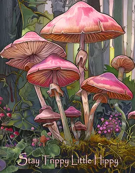 Mushrooms - Stay Trippy Little Hippy 8"x10" Art Print - Mowbi Fantasy Mushrooms Wall Art Collection