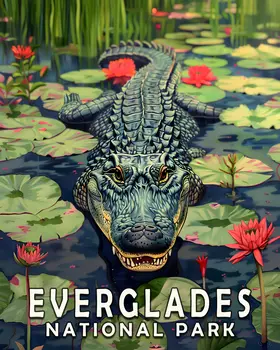 Alligator in Lily Pad Bayou - Everglades Souvenir Home Decor Wall Art Prints – 8″x10″ Artwork – 11″x14″ Matte