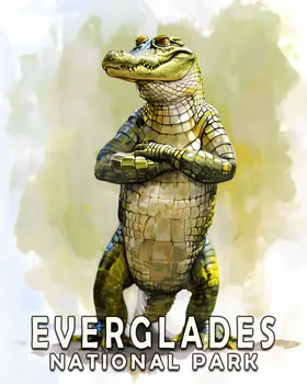 Comic Alligator - Everglades Souvenir Home Decor Wall Art Prints – 8″x10″ Artwork – 11″x14″ Matte