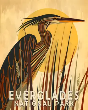 Folk Art Great Blue Heron - Everglades Souvenir Home Decor Wall Art Prints – 8″x10″ Artwork – 11″x14″ Matte