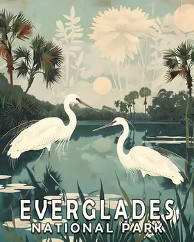 Egrets - Everglades Souvenir Home Decor Wall Art Prints – 8″x10″ Artwork – 11″x14″ Matte