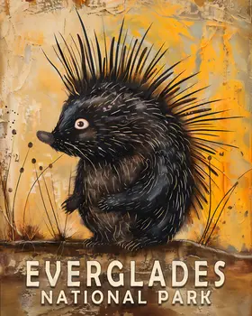 Folk Art Porcupine - Everglades Souvenir Home Decor Wall Art Prints – 8″x10″ Artwork – 11″x14″ Matte
