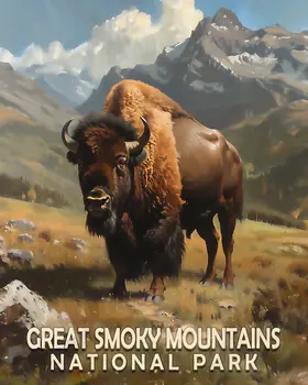 Bison - Smoky Mountains Souvenir Home Decor Wall Art Prints – 8″x10″ Artwork – 11″x14″ Matte
