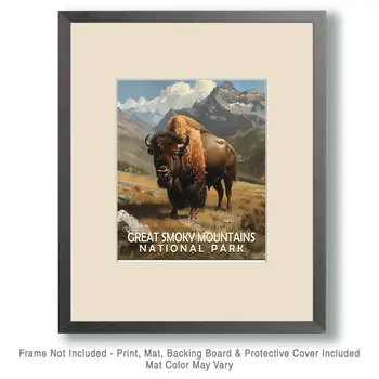 Bison - Smoky Mountains Souvenir Home Decor Wall Art Prints – 8″x10″ Artwork – 11″x14″ Matte