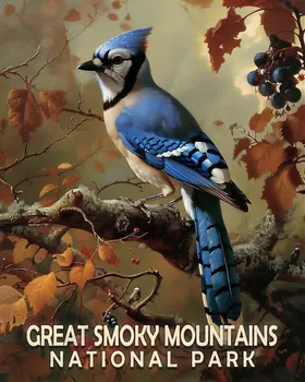 Blue Jay - Smoky Mountains Souvenir Home Decor Wall Art Prints – 8″x10″ Artwork – 11″x14″ Matte
