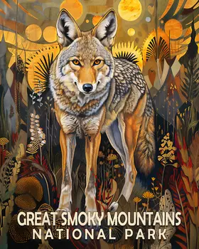 BOHO Coyote - Smoky Mountains Souvenir Home Decor Wall Art Prints – 8″x10″ Artwork – 11″x14″ Matte