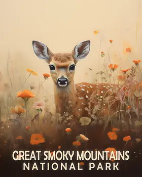 Fawn - Smoky Mountains Souvenir Home Decor Wall Art Prints – 8″x10″ Artwork – 11″x14″ Matte