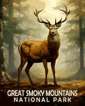 Buck Deer - Smoky Mountains Souvenir Home Decor Wall Art Prints – 8″x10″ Artwork – 11″x14″ Matte