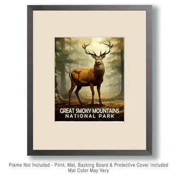 Buck Deer - Smoky Mountains Souvenir Home Decor Wall Art Prints – 8″x10″ Artwork – 11″x14″ Matte
