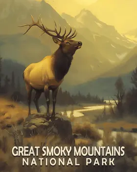 Elk - Smoky Mountains Souvenir Home Decor Wall Art Prints – 8″x10″ Artwork – 11″x14″ Matte