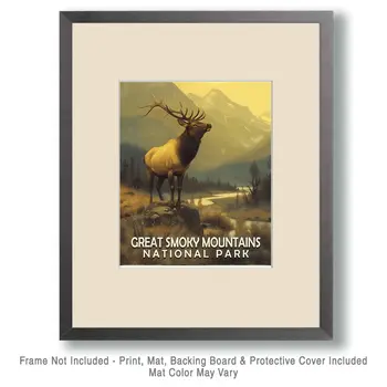 Elk - Smoky Mountains Souvenir Home Decor Wall Art Prints – 8″x10″ Artwork – 11″x14″ Matte