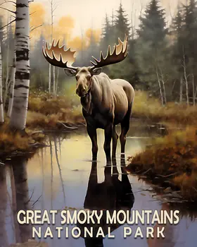 Moose - Smoky Mountains Souvenir Home Decor Wall Art Prints – 8″x10″ Artwork – 11″x14″ Matte