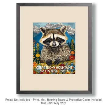 Raccoon - Smoky Mountains Souvenir Home Decor Wall Art Prints – 8″x10″ Artwork – 11″x14″ Matte