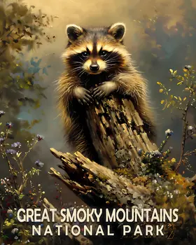 Raccoon Kit - Smoky Mountains Souvenir Home Decor Wall Art Prints – 8″x10″ Artwork – 11″x14″ Matte