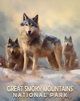 Wolf Pack - Smoky Mountains Souvenir Home Decor Wall Art Prints – 8″x10″ Artwork – 11″x14″ Matte