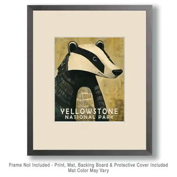 Folk Art Badger - MYellowstone National Park Souvenir Home Decor Wall Art Prints – 8″x10″ Artwork – 11″x14″ Matte