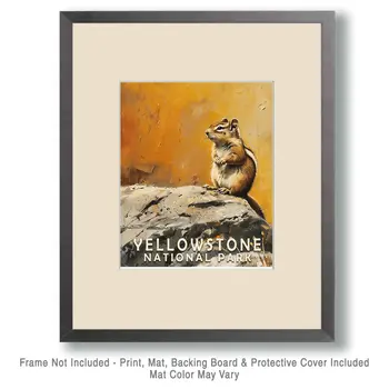 Chipmunk - Yellowstone National Park Souvenir Home Decor Wall Art Prints – 8″x10″ Artwork – 11″x14″ Matte