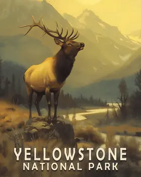 Bull Elk - Yellowstone National Park Souvenir Home Decor Wall Art Prints – 8″x10″ Artwork – 11″x14″ Matte