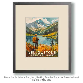 The Lone Hiker - Yellowstone National Park Souvenir Home Decor Wall Art Prints – 8″x10″ Artwork – 11″x14″ Matte