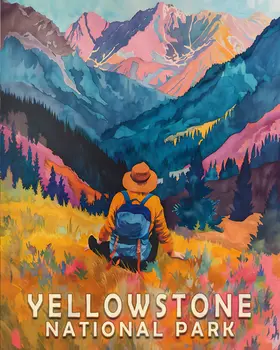 The Hiker - Yellowstone National Park Souvenir Home Decor Wall Art Prints – 8″x10″ Artwork – 11″x14″ Matte