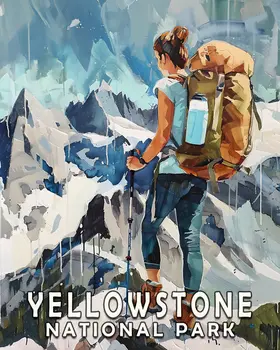 Woman Hiking - Yellowstone National Park Souvenir Home Decor Wall Art Prints – 8″x10″ Artwork – 11″x14″ Matte