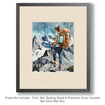 Woman Hiking - Yellowstone National Park Souvenir Home Decor Wall Art Prints – 8″x10″ Artwork – 11″x14″ Matte