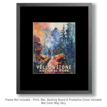 Couple Hiking - Yellowstone National Park Souvenir Home Decor Wall Art Prints – 8″x10″ Artwork – 11″x14″ Matte