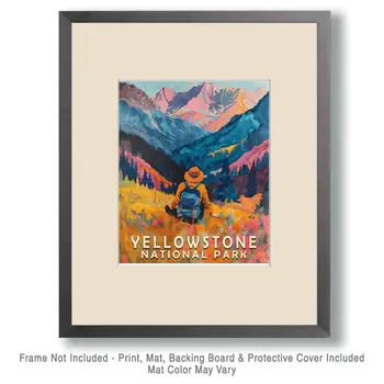 The Hiker - Yellowstone National Park Souvenir Home Decor Wall Art Prints – 8″x10″ Artwork – 11″x14″ Matte