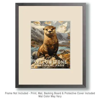 Otter - Yellowstone National Park Souvenir Home Decor Wall Art Prints – 8″x10″ Artwork – 11″x14″ Matte