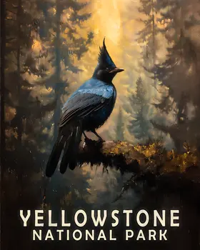 Stellar Jay - Yellowstone National Park Souvenir Home Decor Wall Art Prints – 8″x10″ Artwork – 11″x14″ Matte