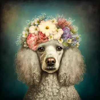 Ms. Poodle with the Flower Hat 8”x8” Art Print