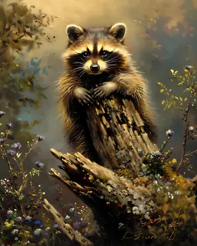Raccoon Kit - Mowbi's Wildlife  8"x10" Art Print Collection