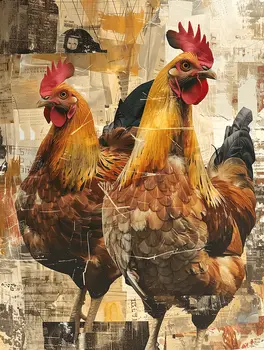 Mowbi's Chicken Farmcore Farmhouse Decor - 8"x10" Wall Art Print - Folk Art Chicken Collage