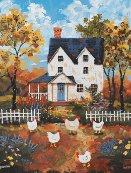 Mowbi's Chicken Farmcore Farmhouse Decor - 8"x10" Wall Art Print - Chickens and White Farmhouse