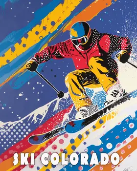 Colorado Pop Art Skier - 8"x10" Wall Art Print - Mowbi's Ski & Snowboard Collection