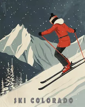 Colorado Mid-Century Modern Skier - 8"x10" Wall Art Print - Mowbi's Ski & Snowboard Collection