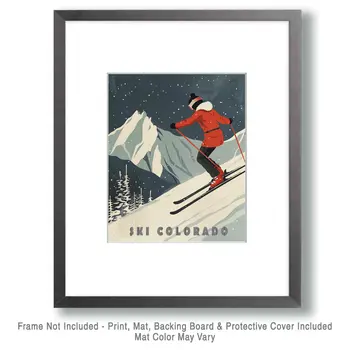 Colorado Mid-Century Modern Skier - 8"x10" Wall Art Print - Mowbi's Ski & Snowboard Collection