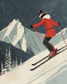 Mid-Century Modern Skier - 8"x10" Wall Art Print - Mowbi's Ski & Snowboard Collection